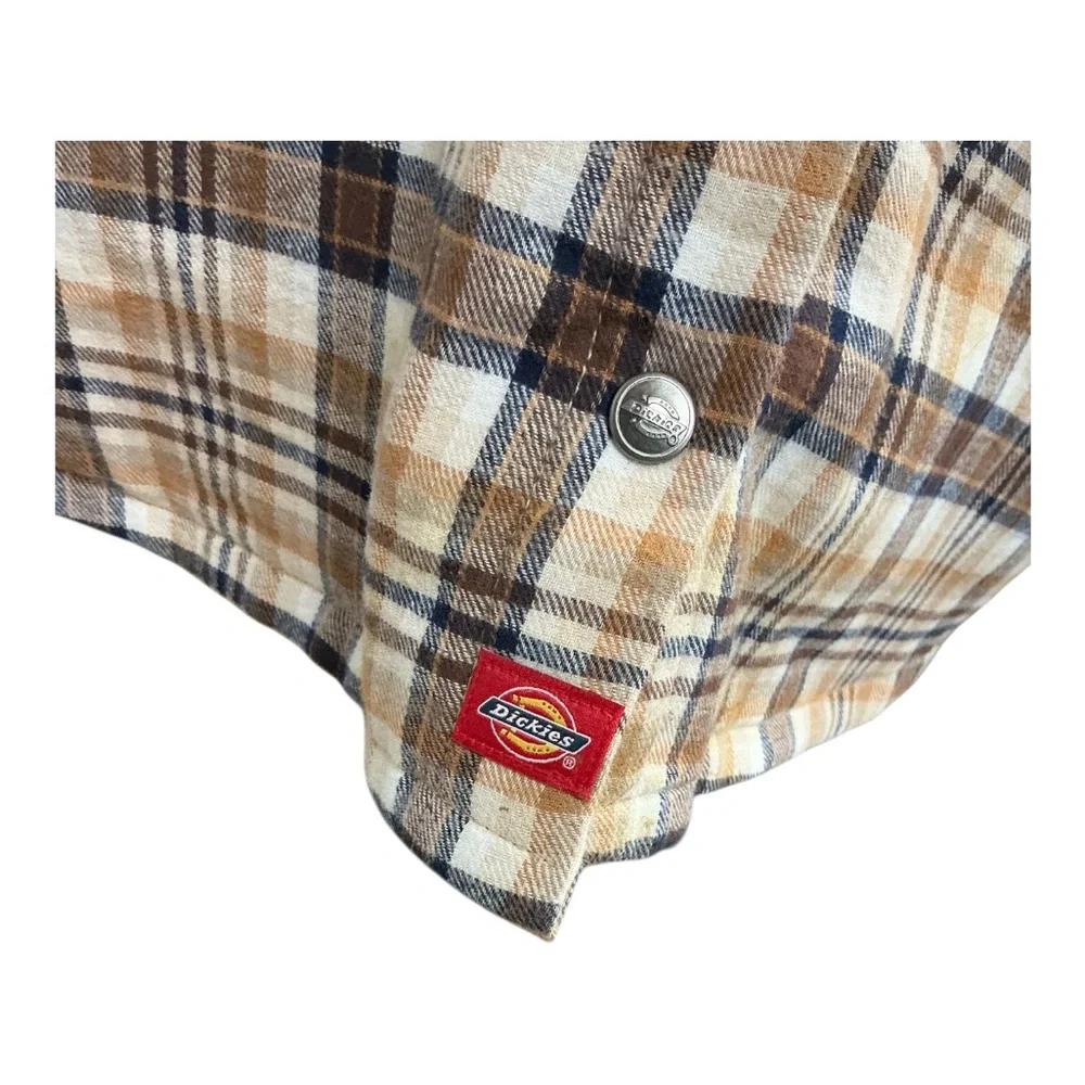 Dickies Men's Plaid Shirt Jacket in Brown and Tan